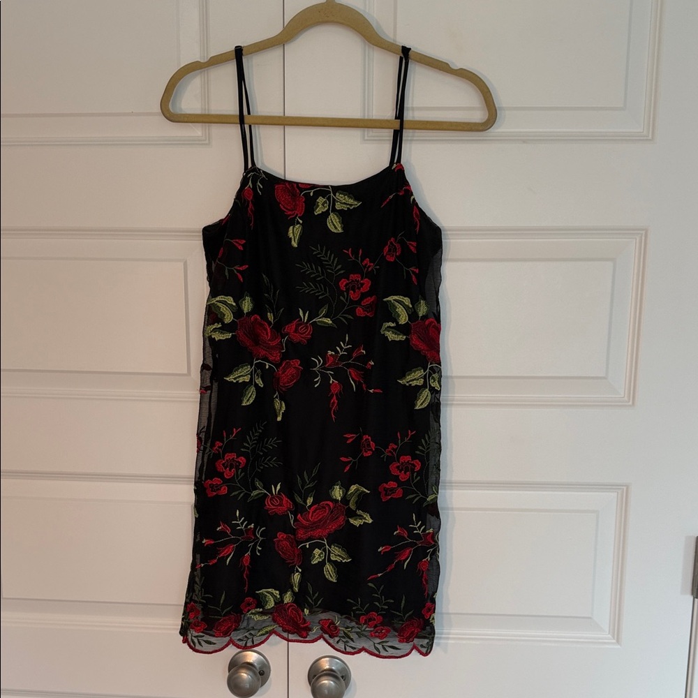 Show Me Your MuMu Black Dress with Floral Embroidery